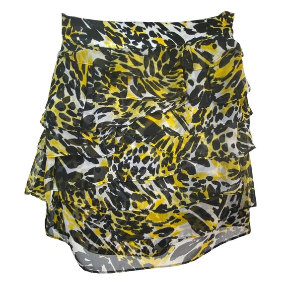 VTG Cache Yellow Black Leopard Print Ruffle Skirt Size 2 Punk Rock Sexy Wild Y2k - Picture 3 of 7